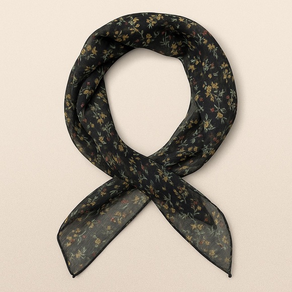 Vintage Black Floral Mesh Scarf – Romantic Sheer Lightweight Shawl Wrap - Picture 1 of 8